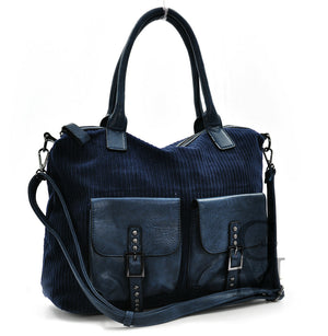 GM borsa morbida spalla donna vintage velluto coste e pelle capiente particolare