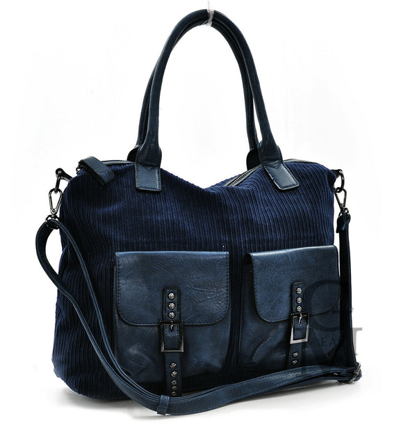 GM borsa morbida spalla donna vintage velluto coste e pelle capiente particolare