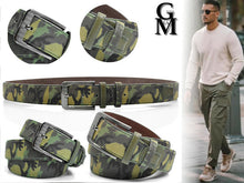 Carica l&#39;immagine nel visualizzatore di Gallery, Cintura uomo fantasia militare camouflage fashion moda casual sport jeans verde