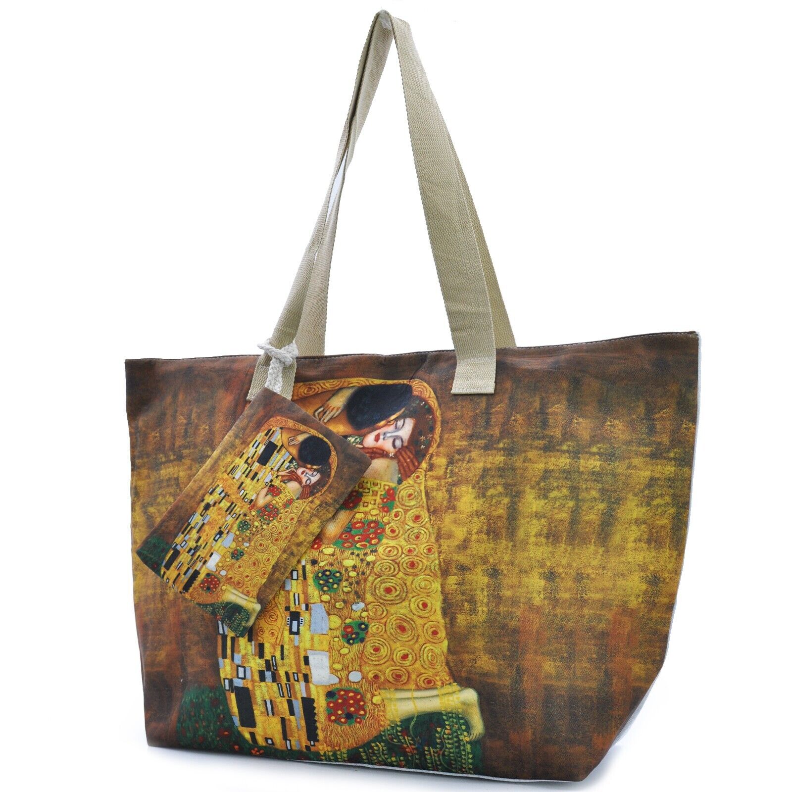 BORSA mare colorata + portamonete gustav klimt bacio dipinto quadro DONNA tela