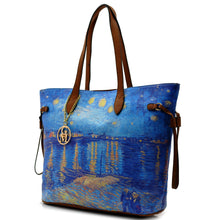 Carica l&#39;immagine nel visualizzatore di Gallery, GM borsa shopping moda stampa colori Vincent Van Gogh Notte stellata sul rodano