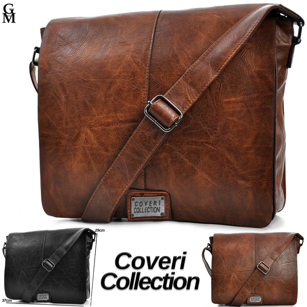 Borsa COVERI Uomo Vintage pelle venata Tracolla Messanger Uomo MARRONE grande