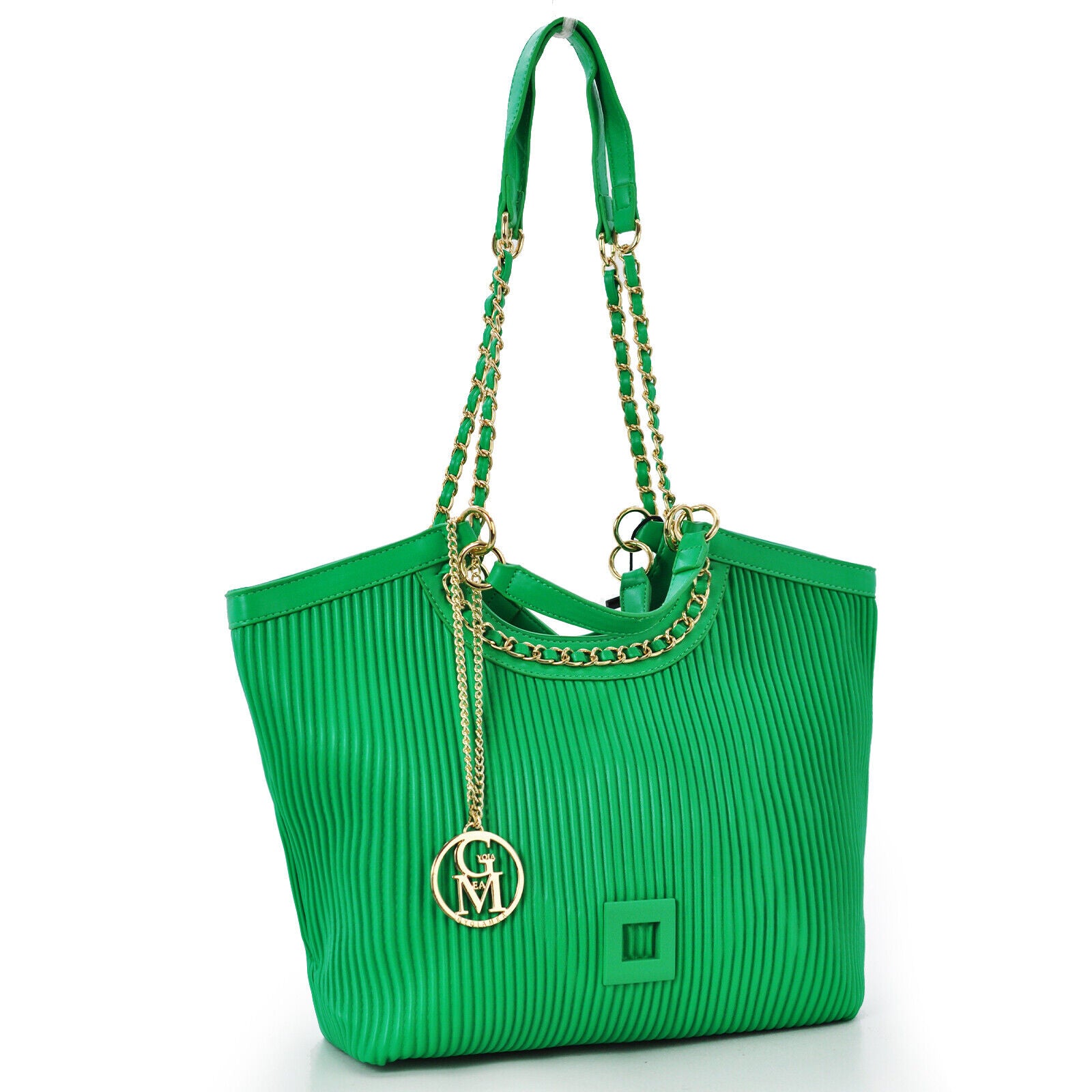 Borsa donna verde Gyoiamea tracolla grande pelle plissettata mano catena spalla