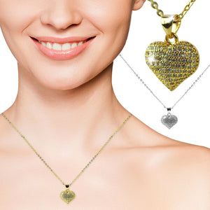 Collana donna punto luce oro strass zirconi incastonati ciondolo forma cuore