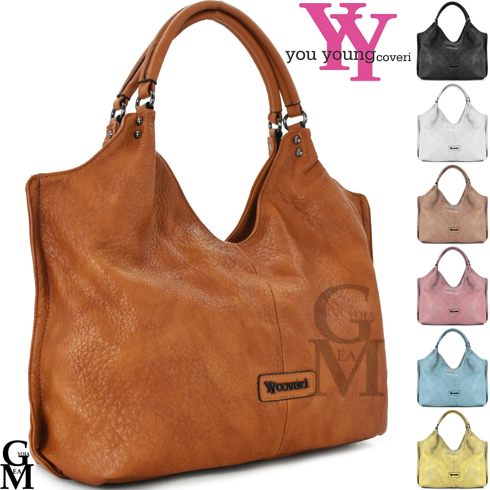 Borsa donna yyCoveri marrone pelle venata sacco hobo capiente shopping morbida