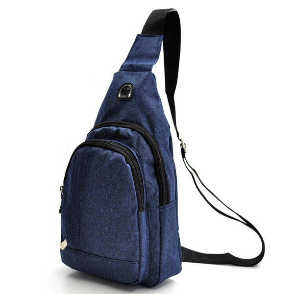 Marsupio tessuto nylon uomo petto mono spalla borsa 4 tasche viaggio casual blu