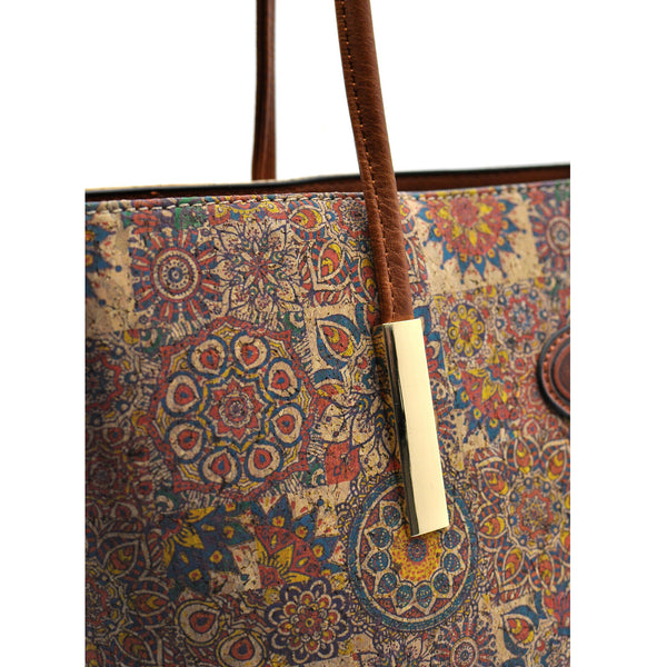 GM set borsa 3 pezzi sughero colorato fiori shopping casual passeggio moda nuovo