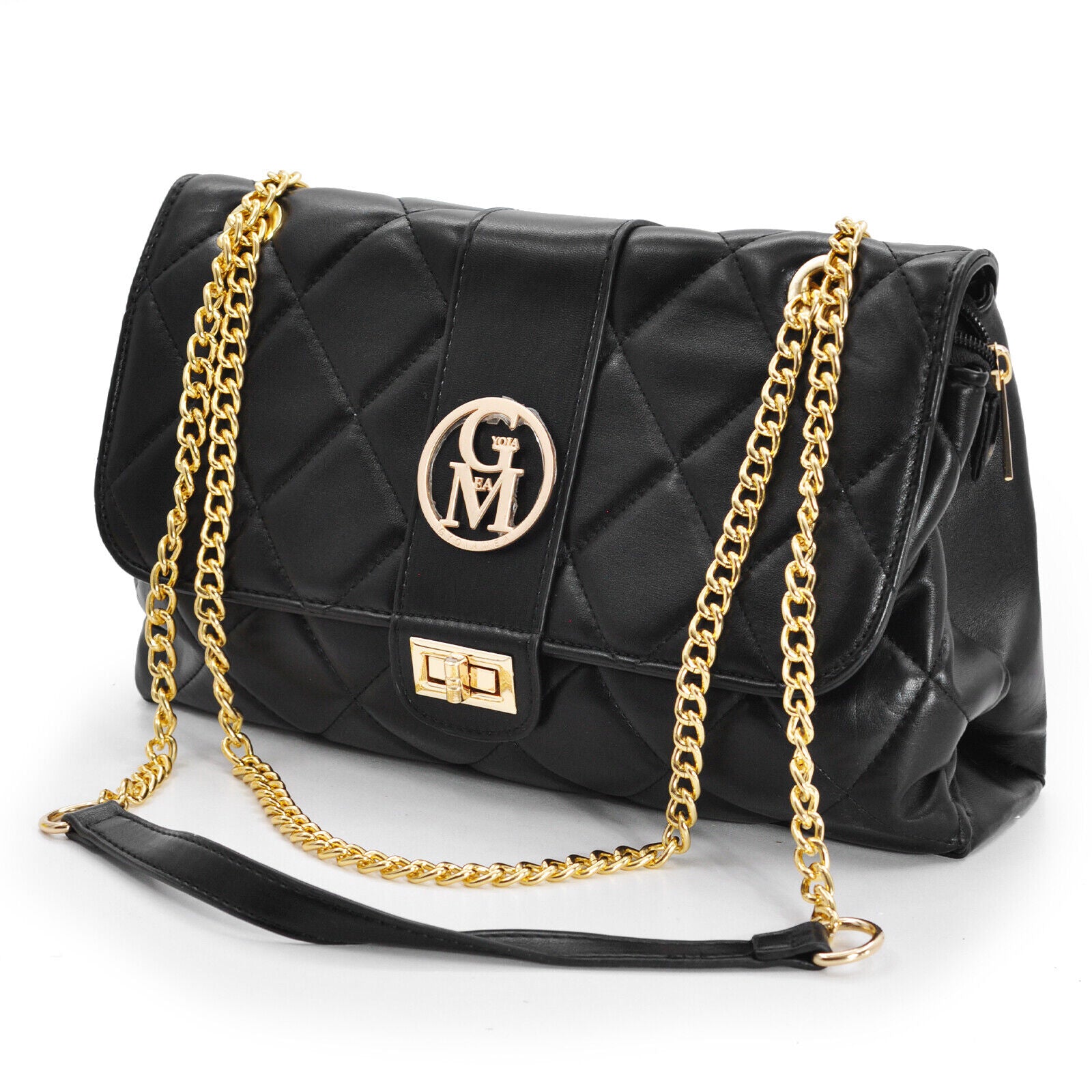 Borsa LOGO borsetta ORO pelle donna tracolla catena trapuntata ragazza elegante