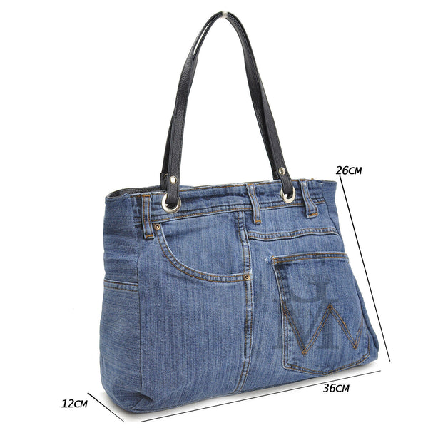 Borsa jeans artigianale  fatta a mano shopping capiente donna manici capiente