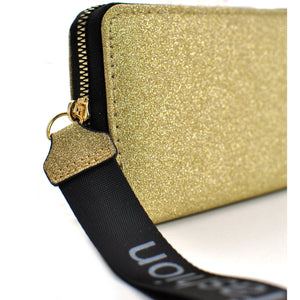 GM Portafoglio oro donna glitter glitterato cerniera zip dorato carte credito