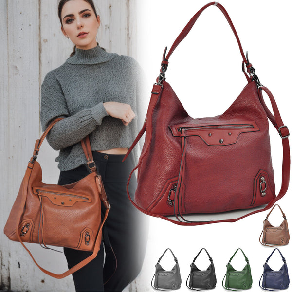 Gyoiamea borsa donna sacco hobo pelle grande cerniera zip spalla monomanico nera