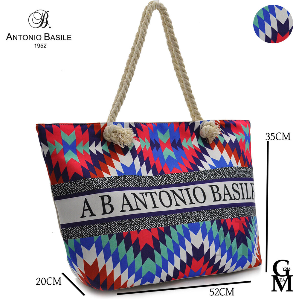 borsa mare firmata A.Basile elegante triangolo fantasia multicolore manici corda