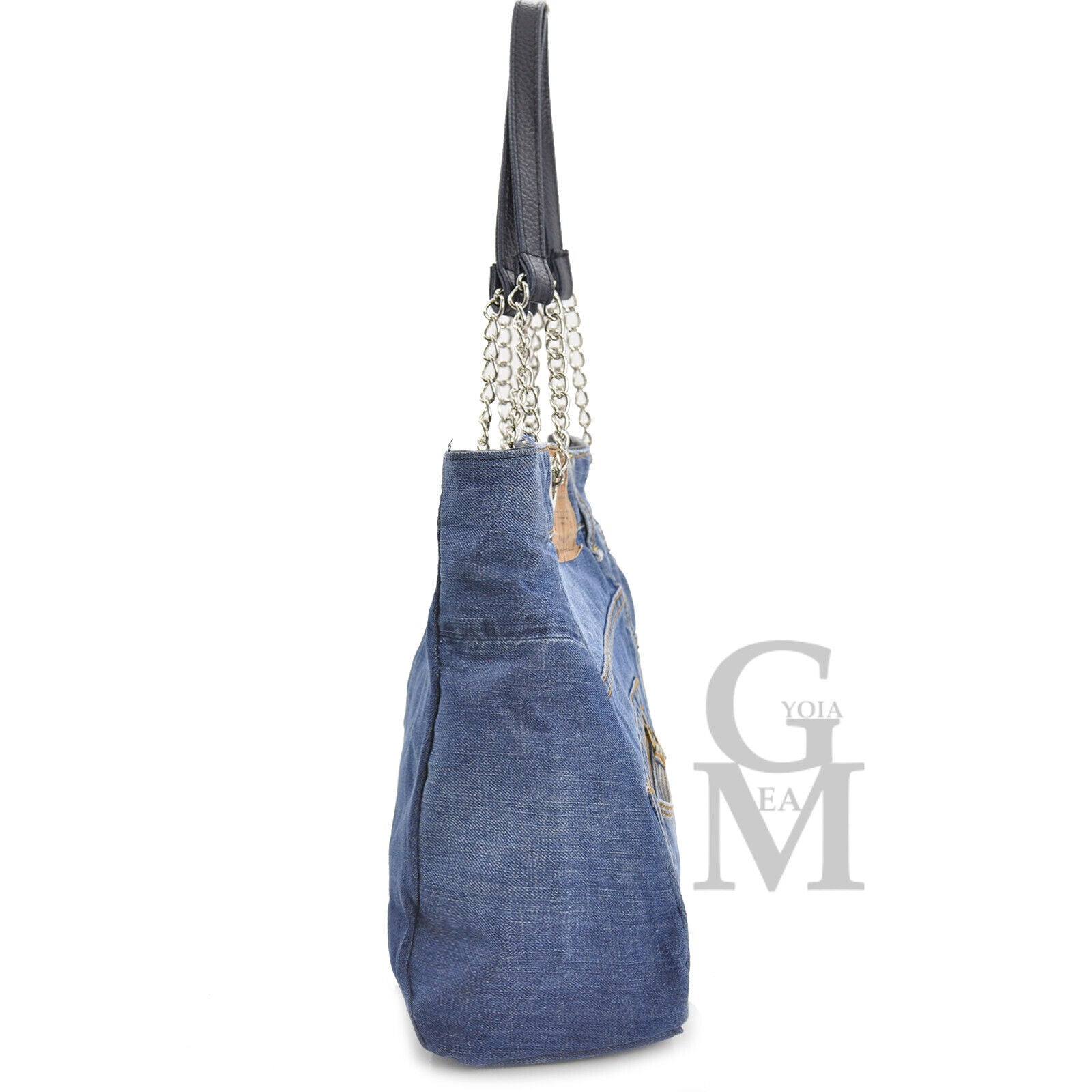 Borsa jeans artigianale shopping capiente donna manici catena artigian –  Gyoiamea