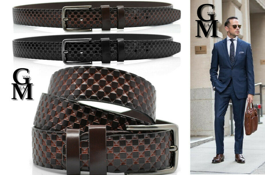 Cintura Uomo in Pelle intrecciata ITALY Cinta Elegante Nera Marrone 120 130  cm
