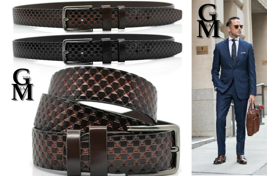 Cintura Uomo in Pelle intrecciata ITALY Cinta Elegante Nera Marrone 120 130 cm