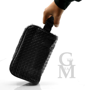 GM Pochette mano pelle intrecciata nero sport polso nera uomo viaggio passeggio