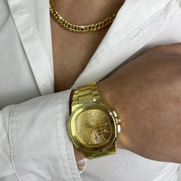 Orologio oro sportivo casual di lusso polso quarzo uomo acciaio VINTAGE Classico