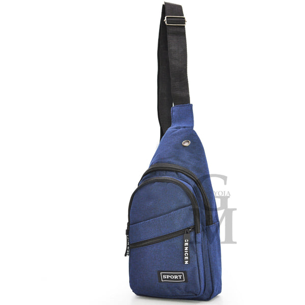 Marsupio SPORT uomo petto monospalla tasche zip sportivo borsa tracolla blu nero