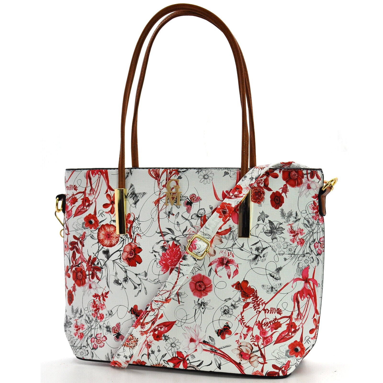 Borsa shopping moda grande GM donna grande spalla pelle fantasia fiori floreale