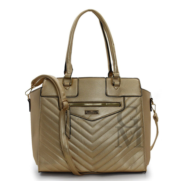 CHARRO Borsa donna spalla pelle shopping dorata laminata oro trapuntata nuova