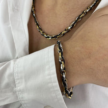 Carica l&#39;immagine nel visualizzatore di Gallery, GM set collana  +Bracciale uomo acciaio inox tricolore oro catena regolabile