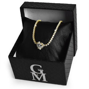 Collana girocollo forma cuore oro acciaio zirconato cristalli strass brillante