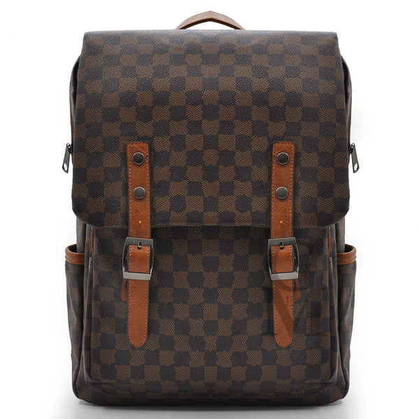 Zaino uomo vintage fantasia puoa scacchi marrone nero casual passeggio capiente