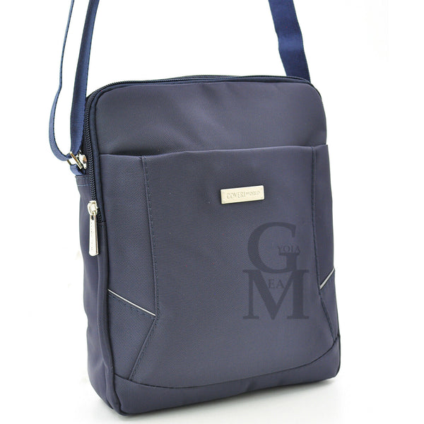 Borsello capiente nylon blu nero zip cerniere tasche lavoro porta ipad passeggio