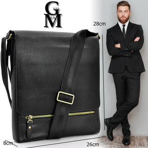 Pack 3in1 Borsello GM MODA uomo nero + portafoglio + cintura vera pelle italy 02