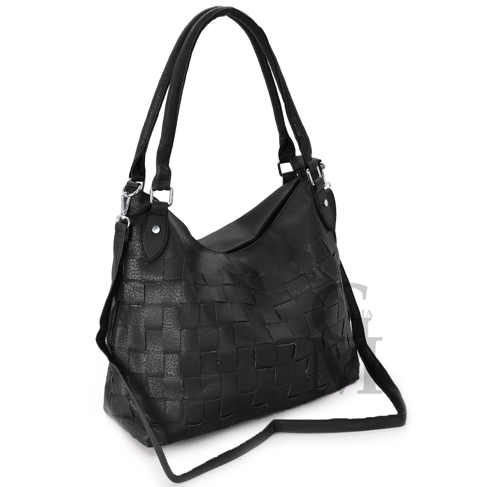 Borsa Tote Donna In Pelle Intrecciata - Borsa Per La Spesa Con Tracolla E Sacchetto Incluso - Foto 9