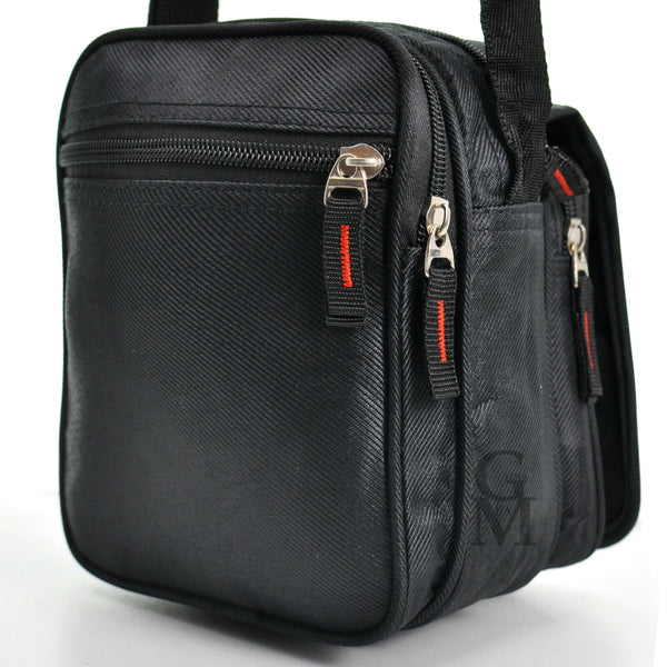 Borsello piccolo 6 tasche zip uomo nero borsellino casual tessuto nylon tracolla