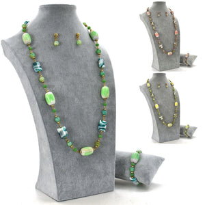 Parure Collana bracciale orecchini donna turchese lunga pietre quarzo multicolor
