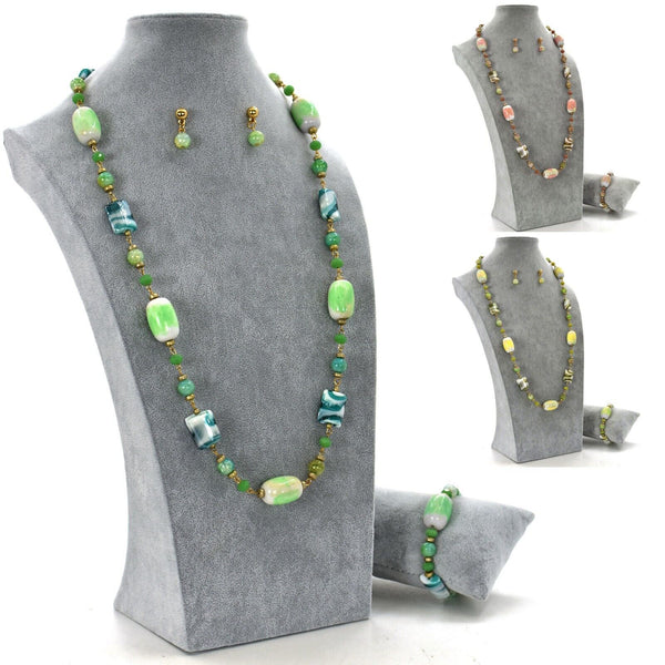 Parure Collana bracciale orecchini donna turchese lunga pietre quarzo multicolor
