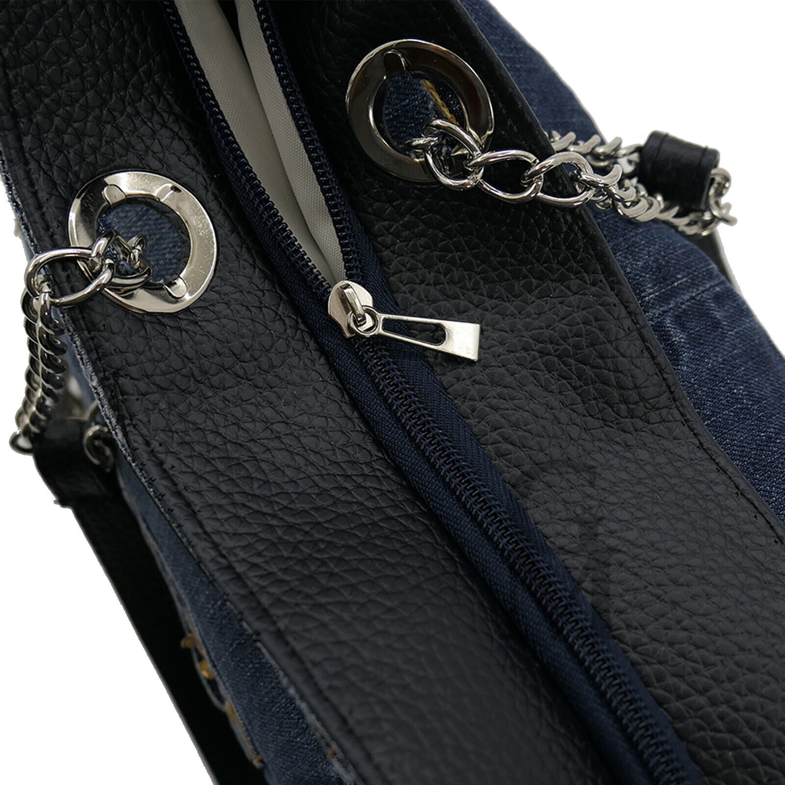 Borsa jeans artigianale shopping capiente donna manici catena artigianale moda