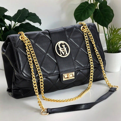 Borsa LOGO borsetta ORO pelle donna tracolla catena trapuntata ragazza elegante