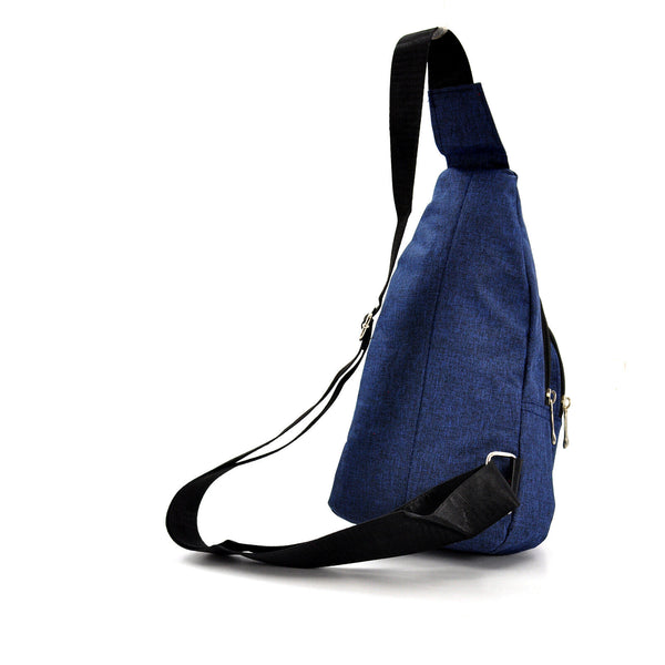 Marsupio tessuto nylon uomo petto mono spalla borsa 4 tasche viaggio casual blu