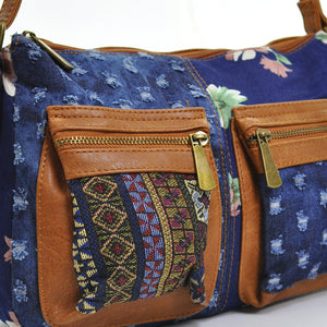Tracolla borsa jeans artigianale messenger donna vintage tasche fiori fiorata