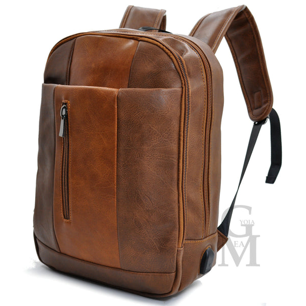 GM Zaino passeggio new casual tasche pc zip marrone lavoro uomo pelle grande USB