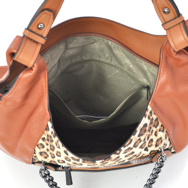 Borsa donna firmata hobo animalier sacco tracolla pelle fantasia leopardata nera