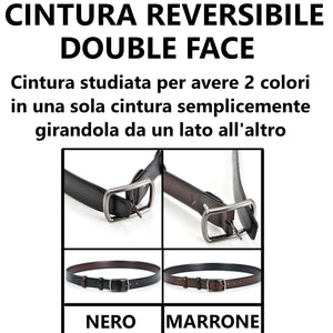 Cintura Cinta Uomo 3 cm reversibile bicolore double face nero Pelle Classica