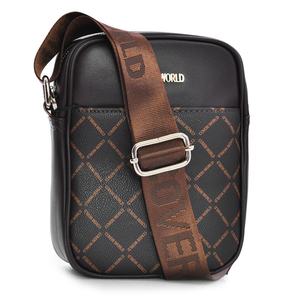 Borsello firmato Uomo COVERI world scritte Borsa Tracolla Pelle Nero Marrone