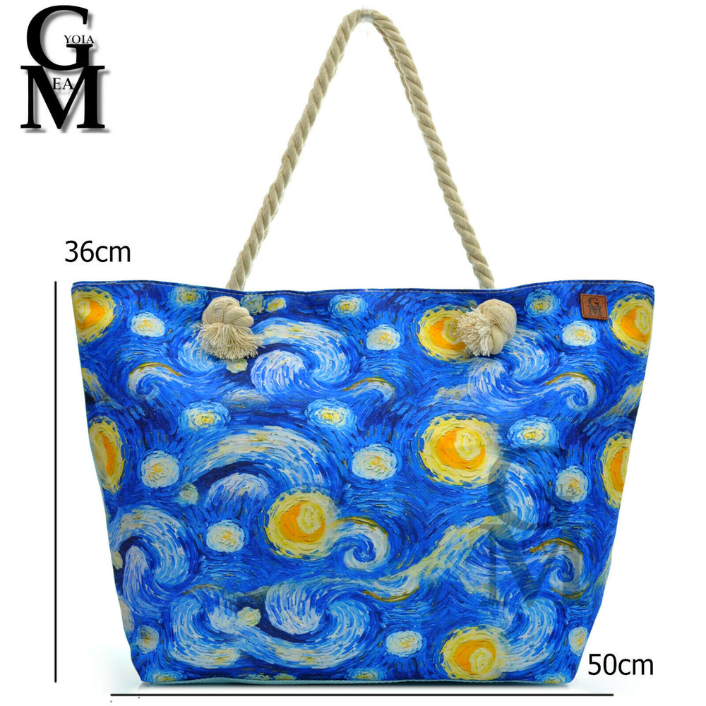 BORSA mare colorata van ghog notte stellata dipinto quadro DONNA manici corda