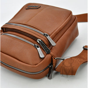 A. Basile ITALIA borsello 5 tasche zip comodo grande uomo pelle tracolla marrone