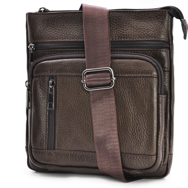 GM borsello vintage 4 zip uomo sottile caffè vera pelle tracolla spalla marrone