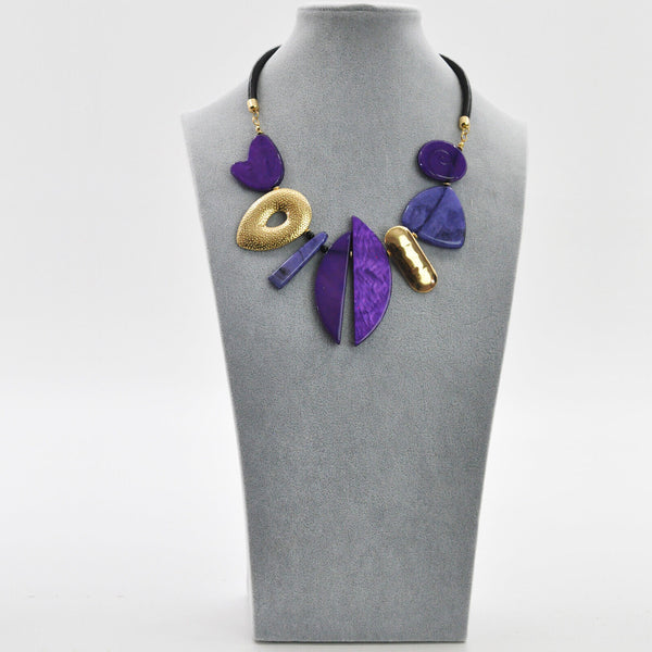 Collana girocollo viola donna resina pietre dure cordoncino moda elegante evento