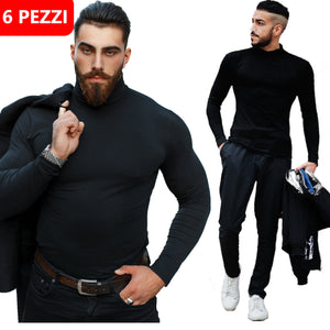 6 MAGLIE TERMICHE UOMO MICROFIBRA maniche lunghe elasticizzate NERE palestra