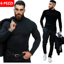 Carica l&#39;immagine nel visualizzatore di Gallery, 6 MAGLIE TERMICHE UOMO MICROFIBRA maniche lunghe elasticizzate NERE palestra