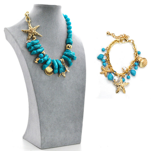 Parure Collana e bracciale rossa conchiglie stelle marine corallo rametti bijoux