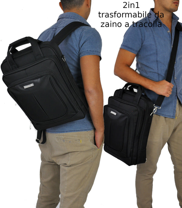 Zaino tracolla 2in1 uomo borsa porta PC ufficio BUSINESS Imbottito impermeabile