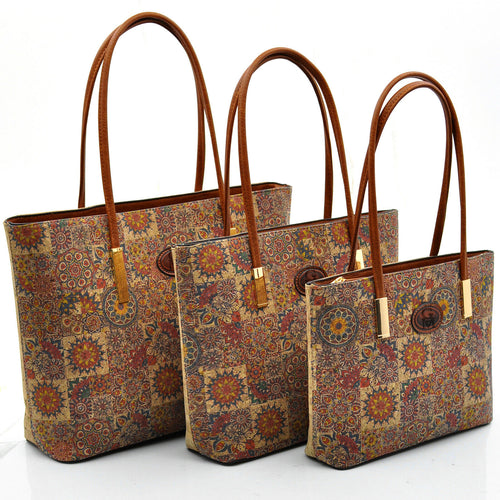 GM set borsa 3 pezzi sughero colorato fiori shopping casual passeggio moda nuovo